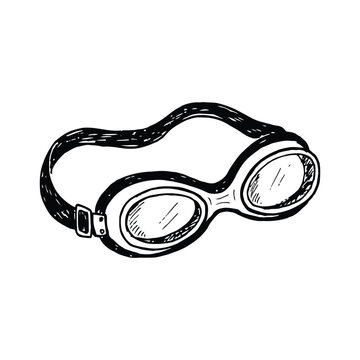 Hand Drawn Swimming Goggles Sketch, Vintage Vector Illustration of Swim Eyewear