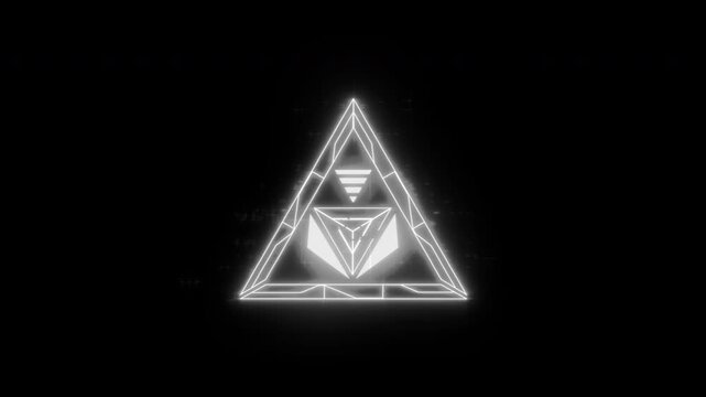 Abstract Glowing Geometric Triangle Symbol Animation with Digital Cybernetic Lines.