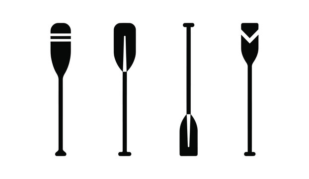 Kayak Paddle Silhouette Icon Set, Black Vector Oar Icons Collection