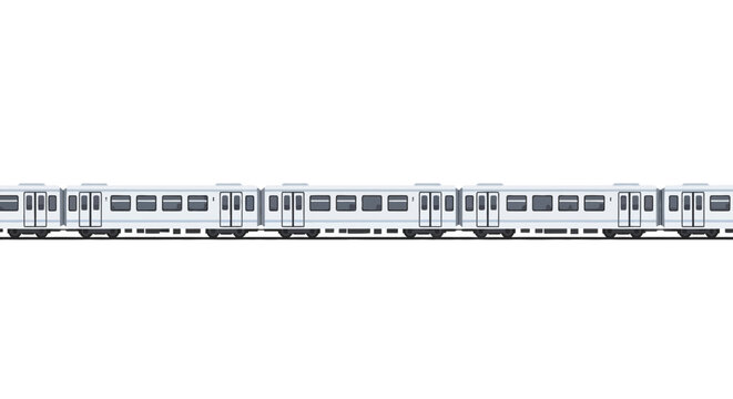 Long passenger train on tracks.