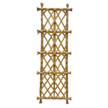 Natural wood garden trellis with diamond lattice pattern isolated on transparent background