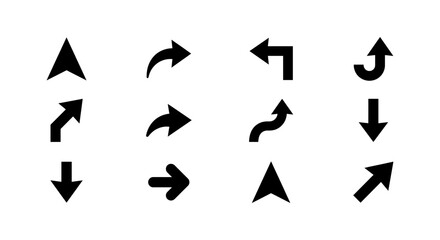 Diverse collection of black arrow icons, including up arrow, corner arrows, curved arrows, down arrows, wavy arrow, and diagonal arrows. © mr.shawn007