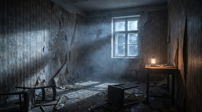 Spooky Abandoned Room with Creepy Cinematic Lighting for Halloween