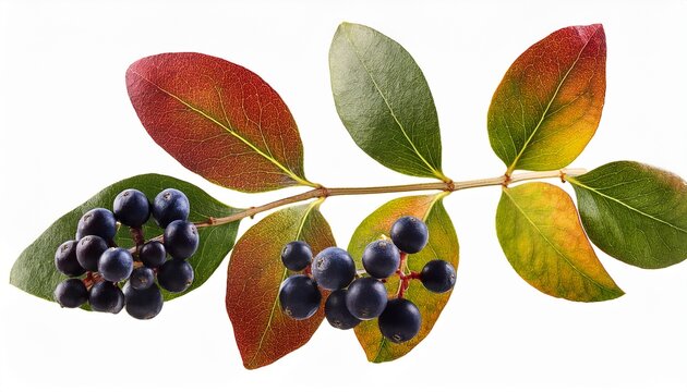 Wild Privet Hedge Branch With Berries In Autumn Colors Ligustrum Vulgare Isolated Image On Transparent Background