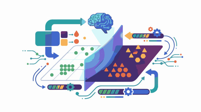 Abstract representation of data processing and AI with a brain