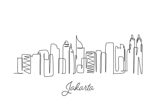 Jakarta City Skyline Continuous Line Art Drawing Illustration for Travel and Urban Design