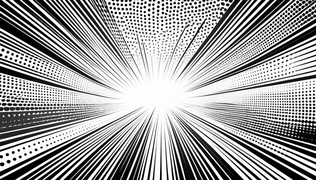 black and white comic book speed lines with halftone dots