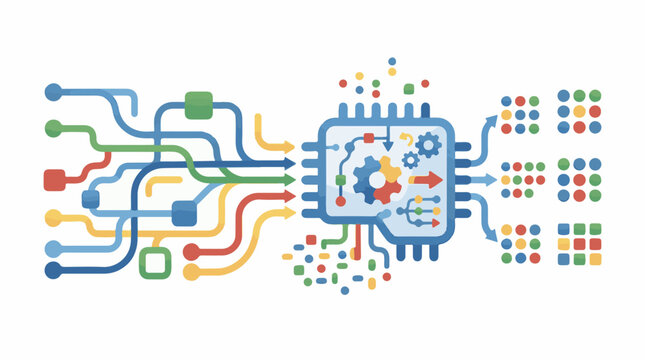 Abstract colorful network processing data into organized outputs