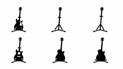 Obraz premium Guitar Silhouettes on Stands: Collection of Musical Instrument Icons