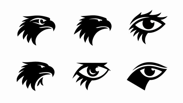 Eagle Head and Eye Icons: Fierce Bird of Prey and Egyptian Eye Symbols