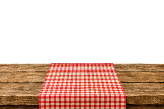 Rustic Wooden Table With Red Checkered Runner