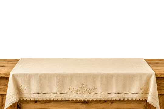 Rustic Wooden Table With Embroidered Linen Tablecloth