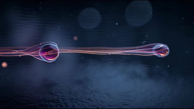 Abstract Microscopic View of Cellular Division and Energy Transfer.
