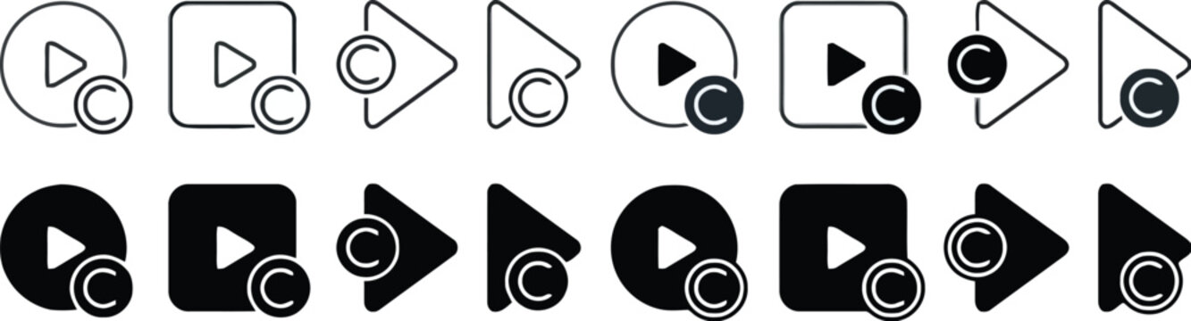 Copyright icon suitable. Simple outline and solid style icon EPS10. Video copyright icon. Copyrighted media icon. Copyright icon concept editable. Best for web ui design. Copyright icon outline icons.