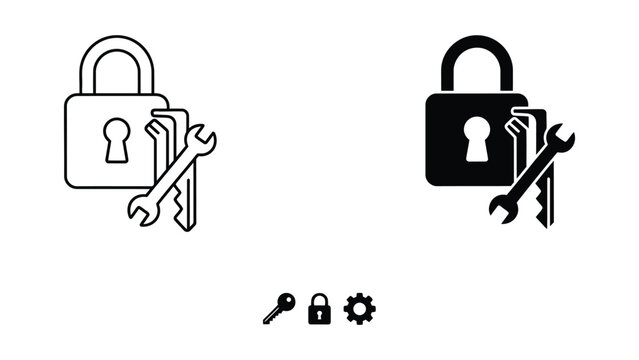 Vector illustration of a padlock with two wrenches and two keys