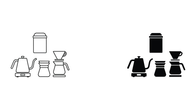 black and white vector icons of a box with a tape measure and a handle