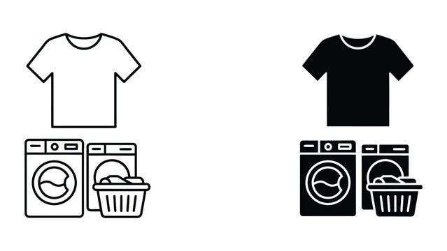 Black and white laundry and washing machine vector illustration isolated on white background