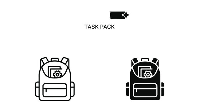 High quality black and white vector icon set of task pack illustration on white background