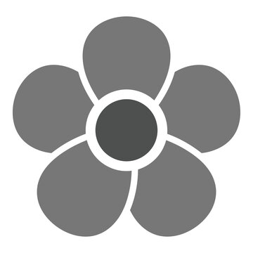 Simple gray flower icon with five petals and a white outline on white background icon