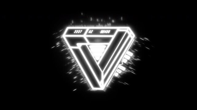 Glowing neon impossible triangle animation in dark background.
