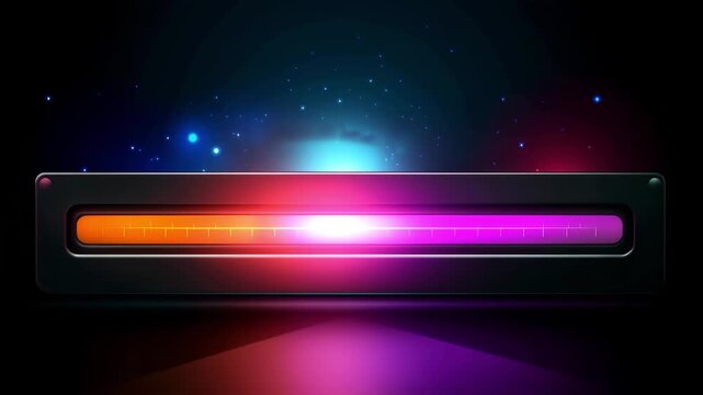 Futuristic colorful progress bar loading on a dark background with sparkling particles