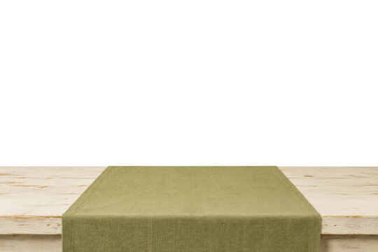 Whitewashed Wooden Table With Green Runner Mockup
