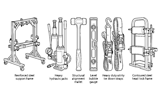 Set of Industrial Construction Tools and Equipment Line Art Illustrations.