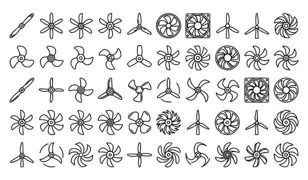 Minimal Outline Propeller Vector Collection with Aviation Marine and Engineering Rotor Icons