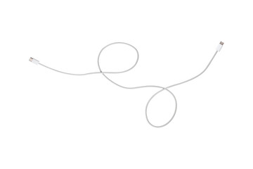 Obraz premium A white fabric-braided USB Type-C cable isolated on a transparent background. Ideal for concepts related to business technology, data transfer, connectivity and fast charging for modern devices.