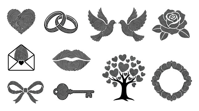 Set of fingerprint wedding and love icons