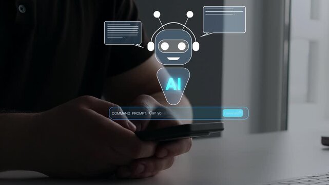 Online support Chatbot Assistant conversation. Virtual assistant, artificial intelligence Bot and CRM software automation technology. Customer person using chat service to get support.