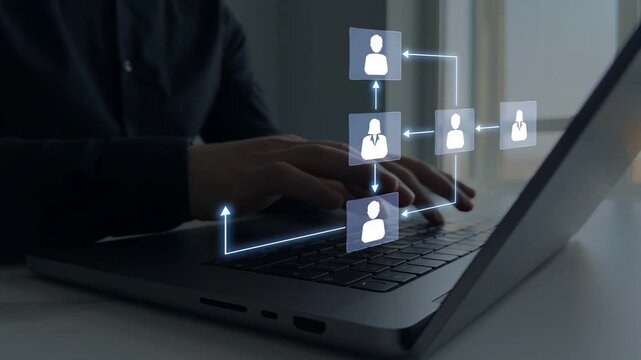 Scheme hierarchy management of corporate. Digital technology of business process and workflow automation with flowchart and processing management.	
