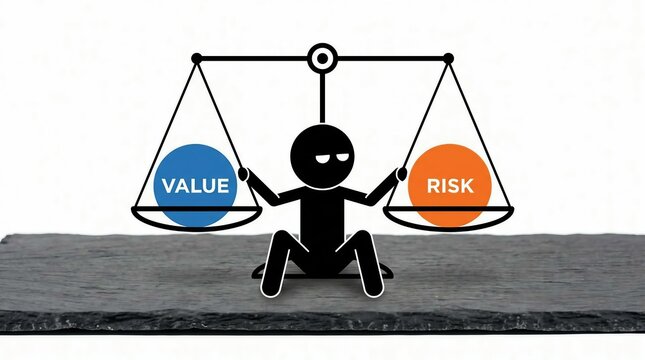 Balancing Value and Risk Concept with Stick Figure Illustration