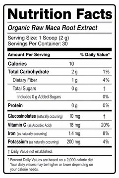 nutrition facts label image for organic raw maca root extrac