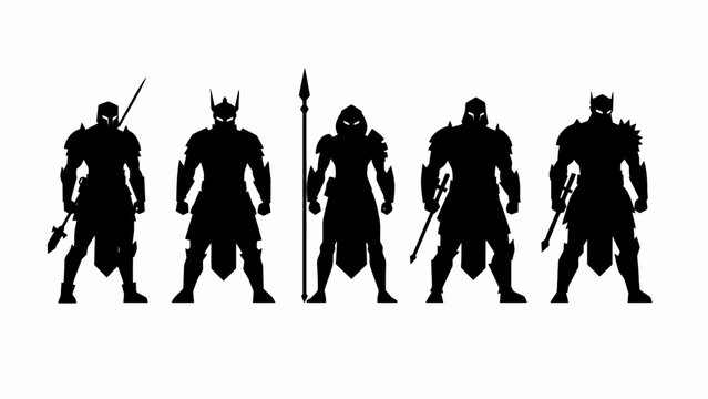 Fantasy Warriors Silhouette, Medieval Knights Group, Dark Armor, Battle Ready