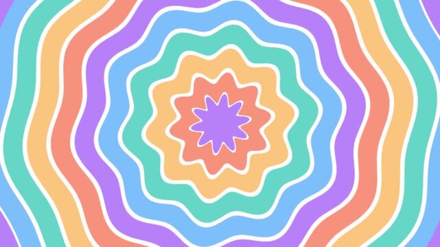Concentric wavy lines rotating in a colorful vector illustration video