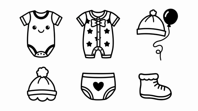 Cute Baby Clothes and Accessories - Line Art Icons