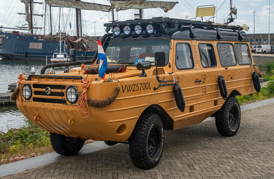 Lelystad, The Netherlands, June 21, 2026, Beijing Automobile Works Ampi Jeep, classic amphibious vehicle at The National Old Timer Day