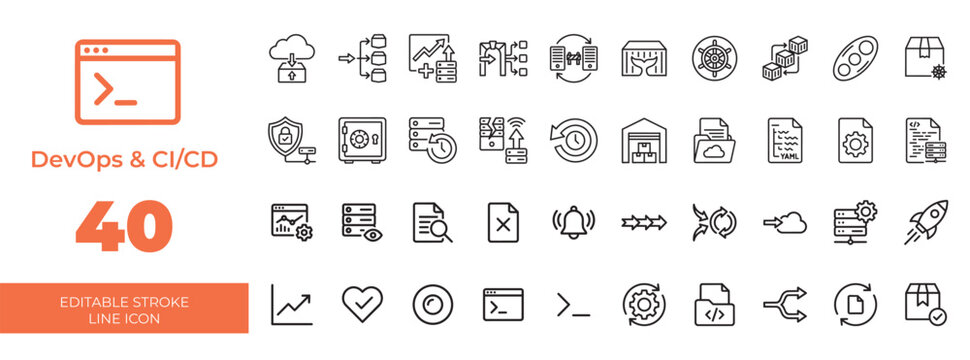 Dev ops and ci/cd software development workflow icons for modern it operations
