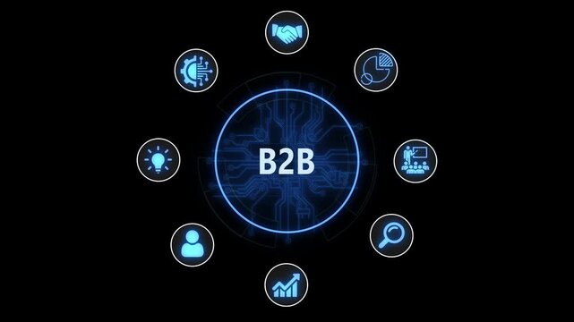 B2 b business strategy digital interface with glowing network and circuit board background technology