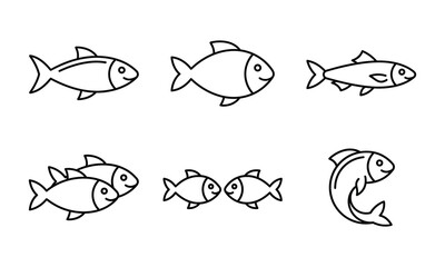 Obraz premium Silhouette of various cartoon fish in different swimming positions
