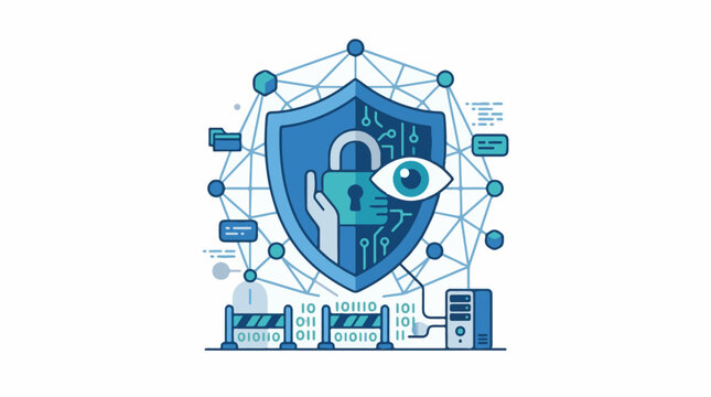 Digital shield with padlock eye and network