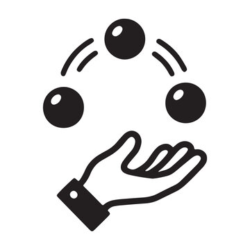 Juggler hands throwing balls performance icon with juggling performance entertainment illustration