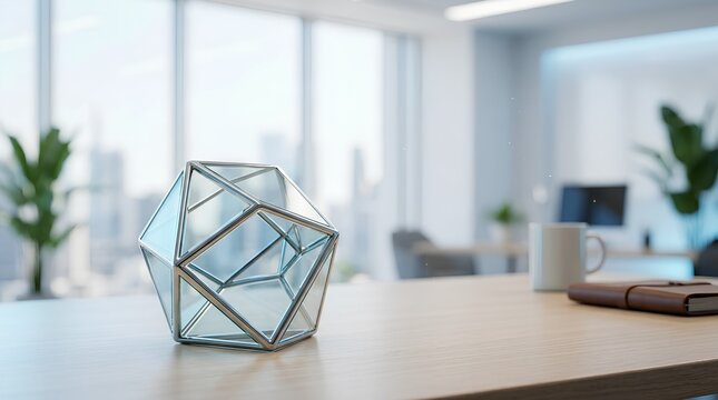 Modern Office Desk with Glass Decor in Bright Workspace Interior