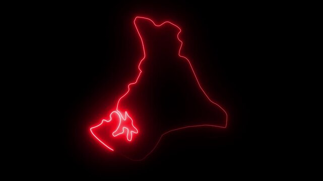 map of Bahamas with a red glowing neon effect on black background.