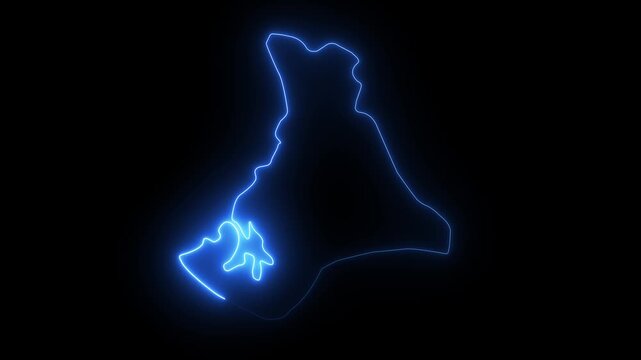 map of Bahamas with a cyan glowing neon effect on black background.