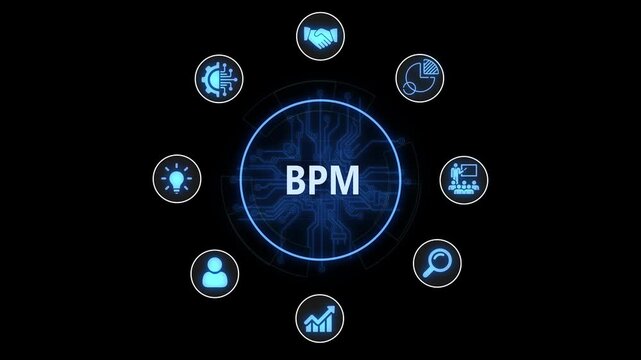 Business process management bpm concept with digital circuit board interface and digital transformation