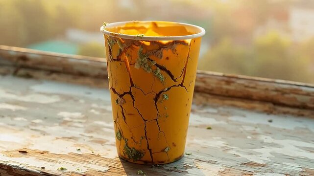 Biodegradable Bioplastic Cup Sun Bleaching, Time-Lapse Decay