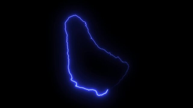 map of Barbados with a blue glowing neon effect on black background.
