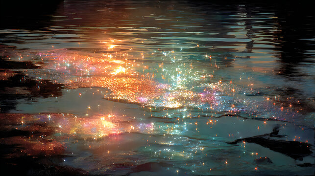 Enchanting reflective liquid formations dazzling rainbow textures luminous abstract scenery pictures